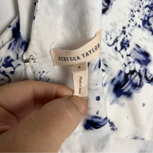 Rebecca Taylor NWOT Blue Floral & White  fit & flare full skirt floral dress SZ4 - Picture 9 of 10